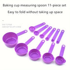 11-Piece Plastic Measuring Cups and Spoons Set, Easy-Fold, Space-Saving Cooking & Baking Essentials, Durable